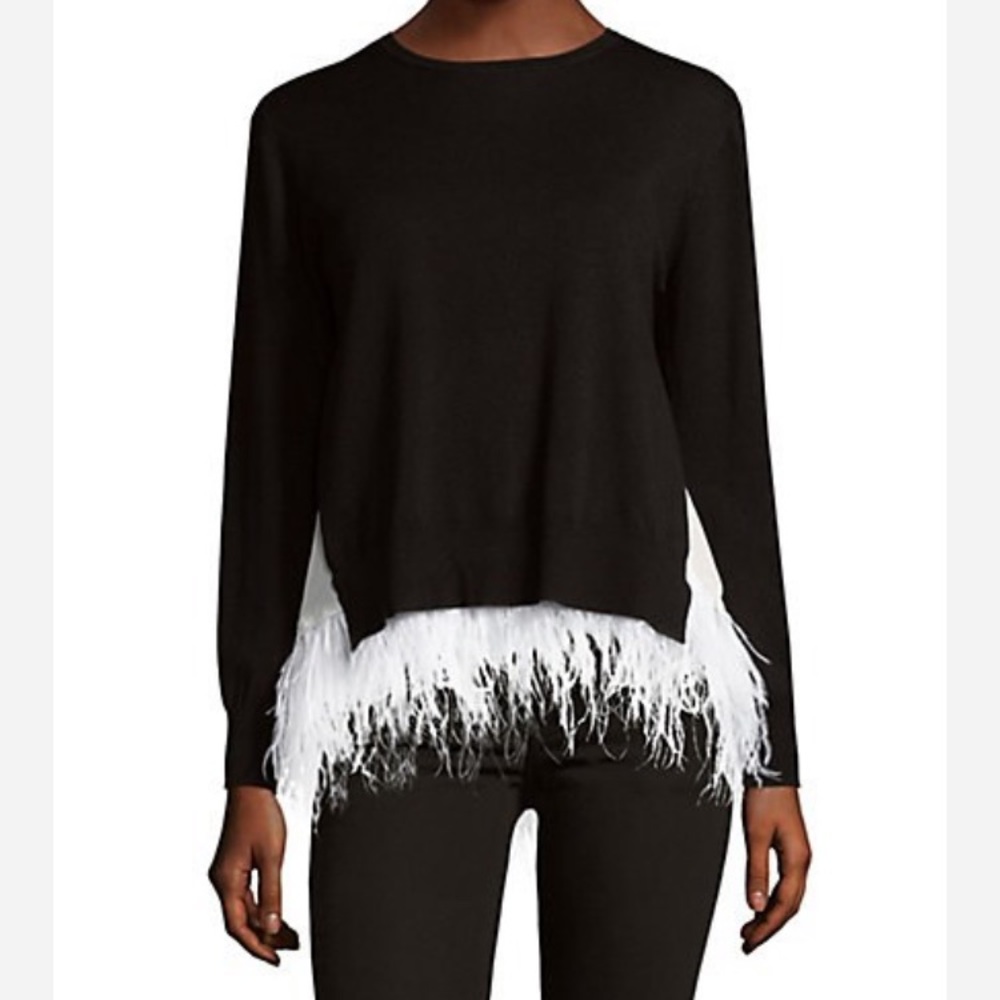 Black Feather Trim Sweater
